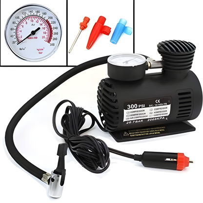 Mini 12V 300PSI Car Air Pump | Portable Electric Tyre Inflator Compressor for Cars & Bikes